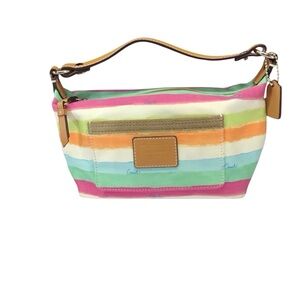 Coach Multicolor Stripe Wristlet in Pink, Green, Orange, Blue & Cream